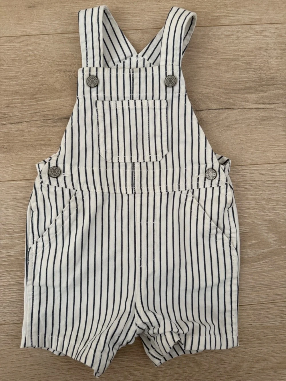 GAP White and Navy Striped Kids Short Overalls